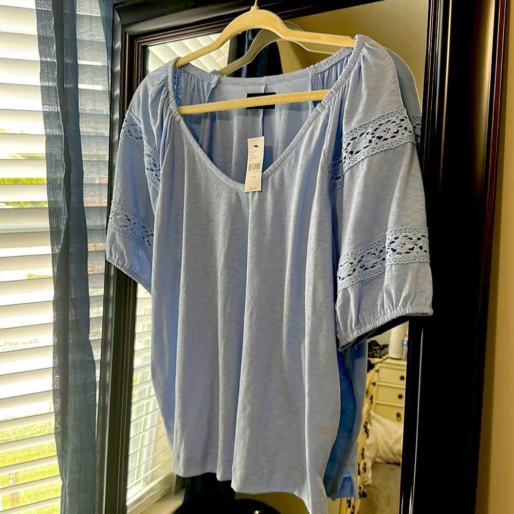 Lane Bryant light blue crochet crop blouse 14/16 1x